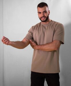 Camel-colored cotton T-shirt