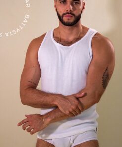 White ribbed cotton tank top